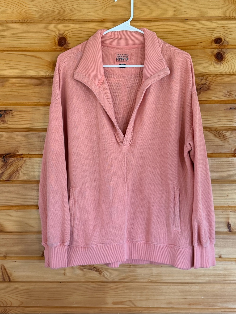 American Eagle Outfitters Coral Oversized Quarter-Zip Pullover